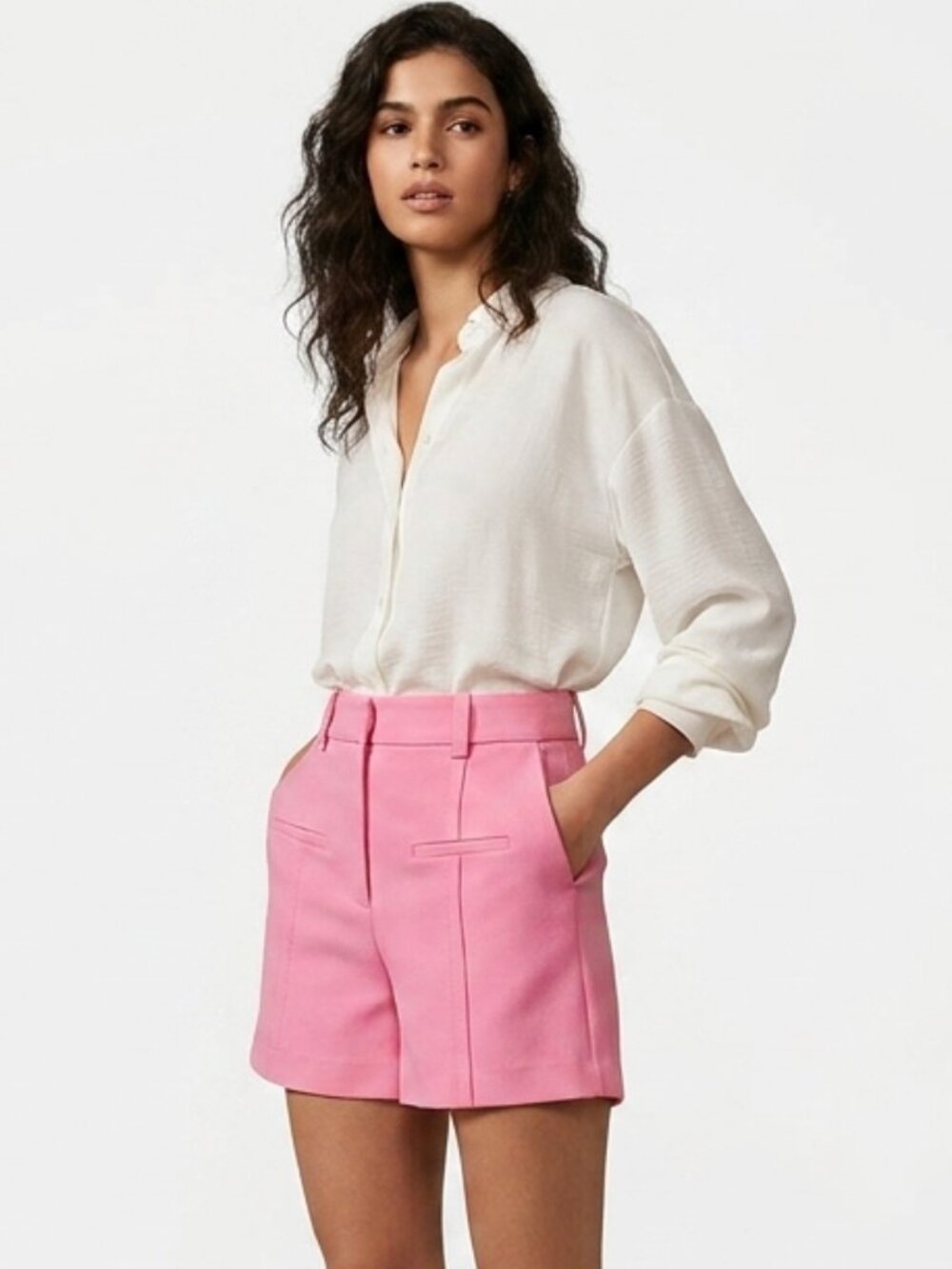ZARA Women’s Pink Tailored High-Waisted Shorts Size S Chic Playful Summer Style